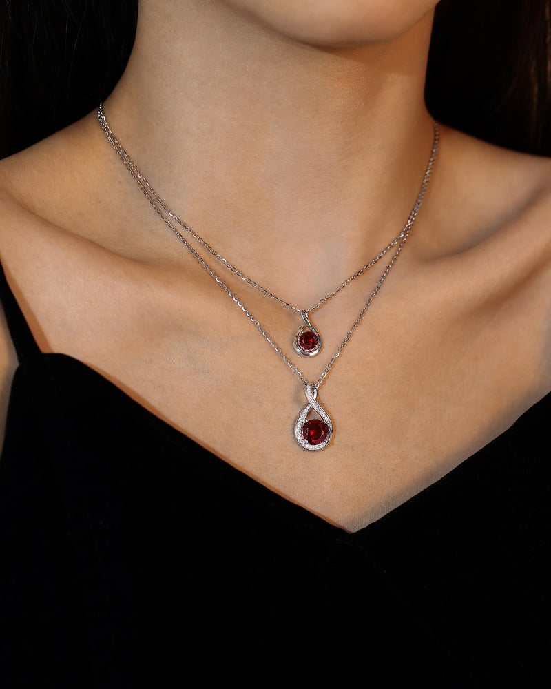 FANCIME Garnet Necklace January Birthstone for Women Sterling Silver Dainty Infinity Pendant Necklace Red Gemstone Fine Jewelry Birthday Anniversary Graduation Gifts for Women Her Mom - Image 4